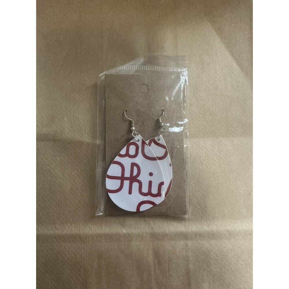 Ohio State Faux Leather Teardrop Earrings